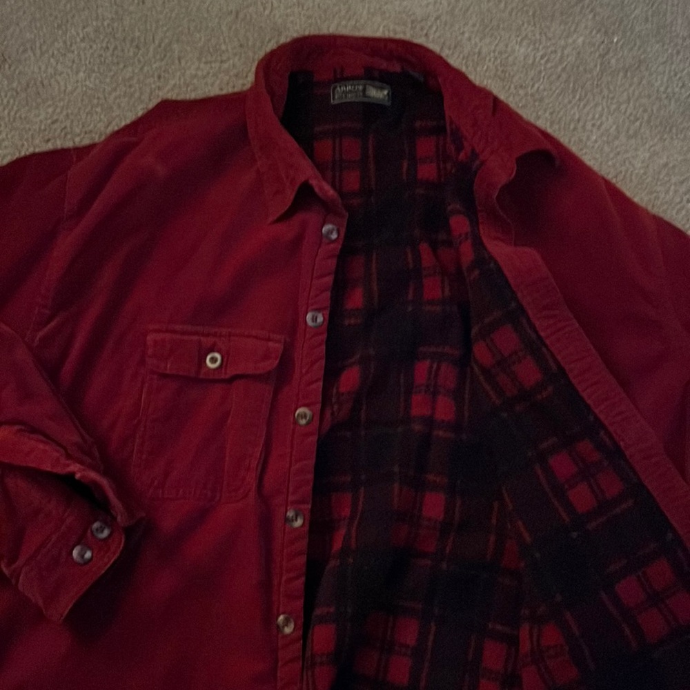 Arrow Blue Jean maroon fleece lined corduroy shirt